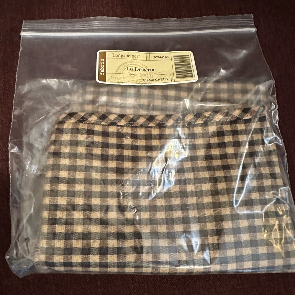 Longaberger Large Desktop Liner in Khaki Check